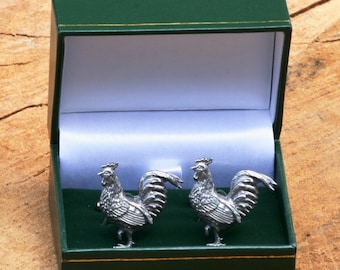 Cockerel Cufflinks Pewter UK Handmade Chicken Farming Fathers Day Gift 71 cu