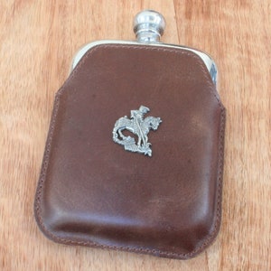 Patron Saint Days Pewter 4oz Kidney Hip Flask Brown Leather Pouch Personalised Free Engraving Patrick George David Father&#39;s Day Gift pf