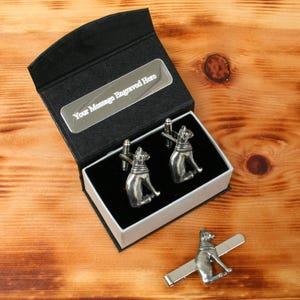 Egyptians Cufflinks and Tie Clips Pewter UK Handmade Father&#39;s Day Gift Boxed Cat Pharaoh Eye tbc
