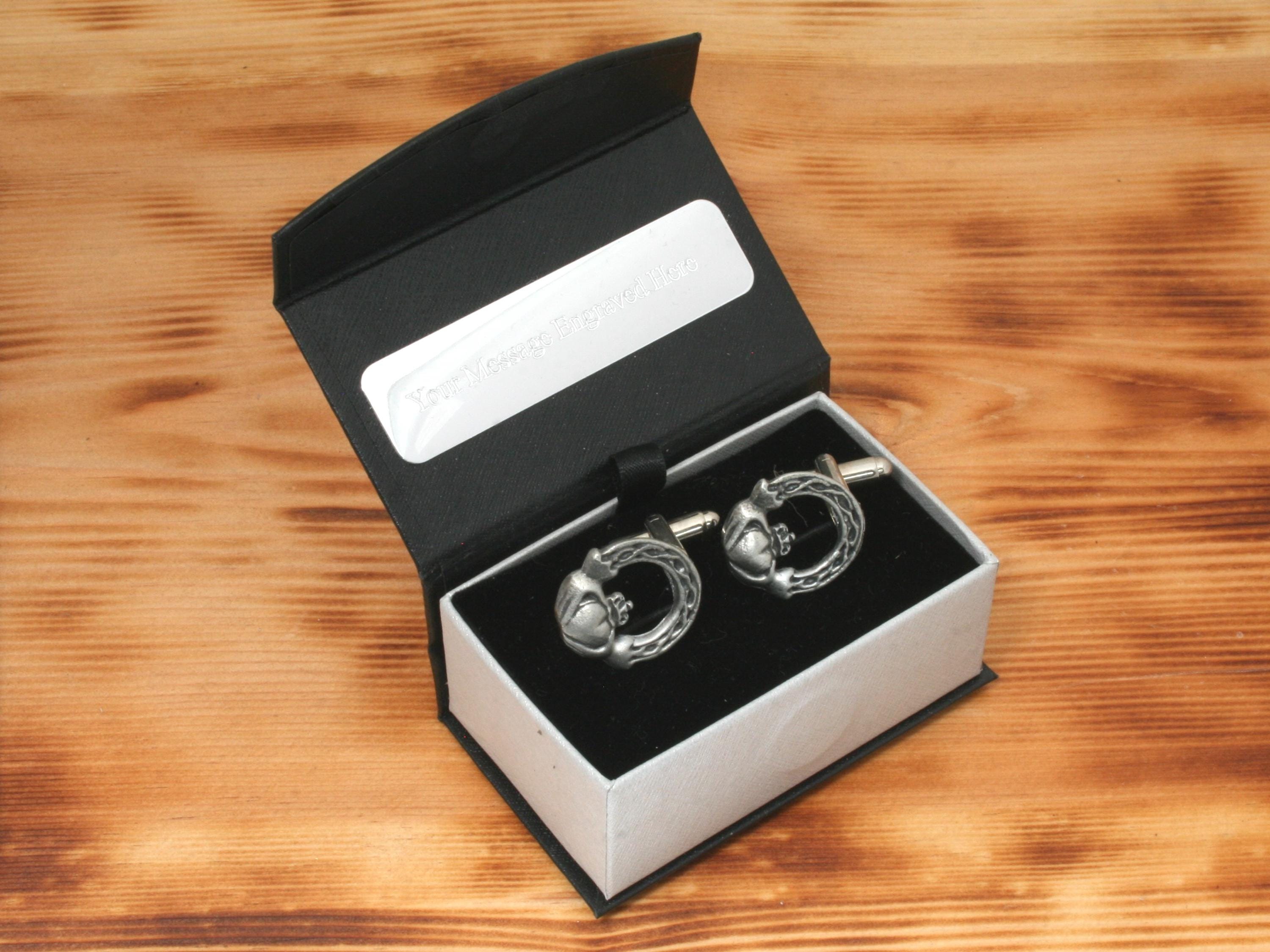 Claddagh Ring Cufflinks Pewter UK Handmade Lovers Father's Day Gift 74 cu
