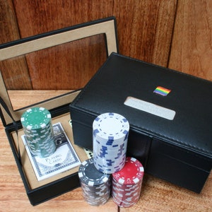 Jeu de jetons de poker Pride, deux jeux de cartes et de dés, gravure gratuite personnalisée LGBT BLM, cadeau bisexuel pour la fête des pères ps