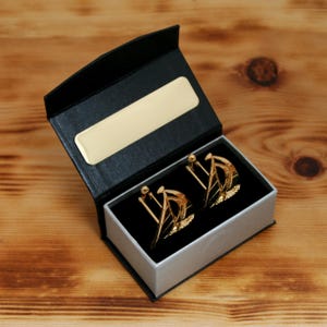 Yacht Gold Cufflinks – 22ct Gold Plated Sailing Gift – Handmade Nautical Jewelry with Engraved Box Option
