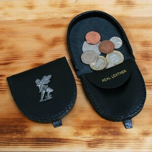 Monedero de ángeles y hadas, monedero de cuero negro o marrón, monedero, varita, regalo de duendecillo para niños ci