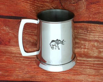 Elephant Tankard Metal Drinking Mug Personalised Free Engraving  Father&#39;s Day Gift 116