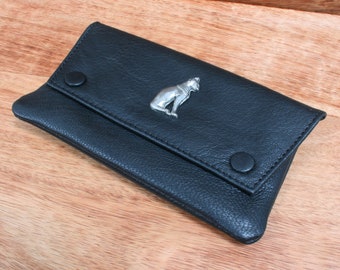 Egyptians Leather Tobacco Pouch Hand Rolling Tobacco Black Case Cat Pharaoh Eye Birthday Gift tp