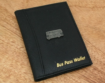 Cartera para pase de autobús, tarjetero de identificación en cuero negro, regalo para dos