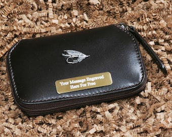 Fly Fishing Leather Case – Brown Zip Case | Fly Holder & Carrier | Free Engraving