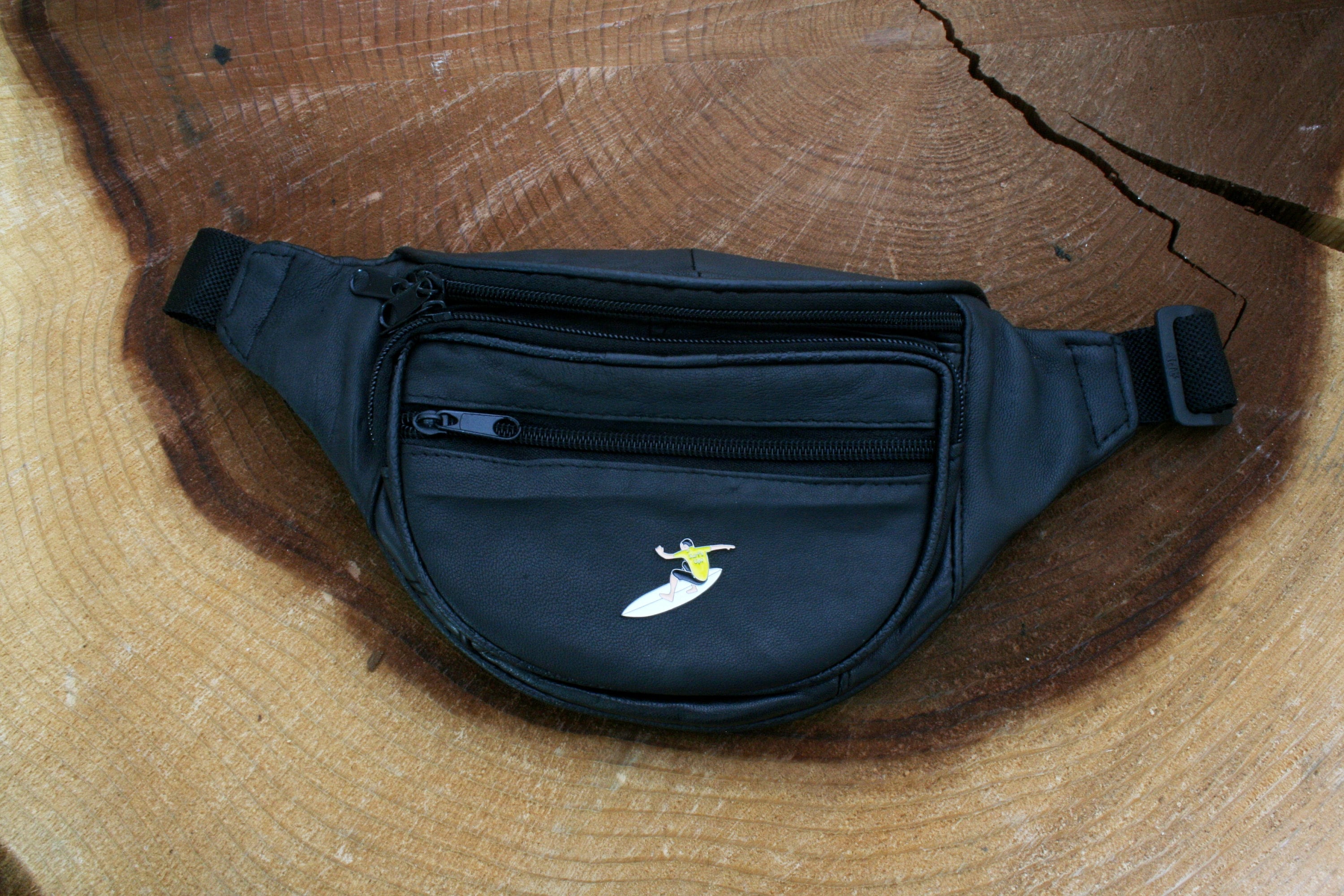 Surfing Black Leather Fanny Pack Adjustable Travel Bum Bag Etsy