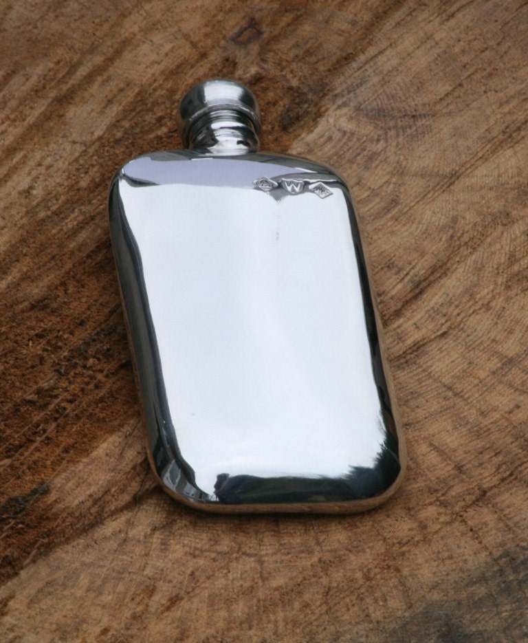 English Pewter 3 Oz Pocket Rounded Kidney Hip Flask Personalised