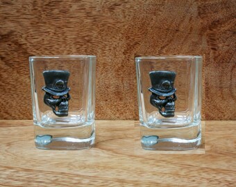 Halloween and Death Pair of Shot Glasses Crystal With Motifs Pumpkin Fall Spooky Birthday Gift sg