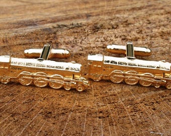 Steam Train Gold Plated Cufflinks UK Handmade Fathers Day Gift 351