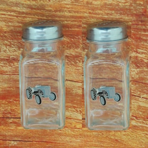 Farm Vehicles Glass Salt and Pepper Shakers With Screw Top For Home, Restaurant or Café Tractor Combine Fergi Birthday Gift gsp