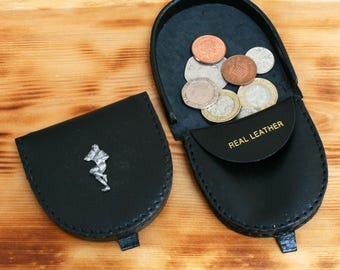 伝統的なスポーツ用小銭入れ、黒または茶色のレザー製小銭入れ、財布、サッカー、ゴルフ、クリケットのギフト