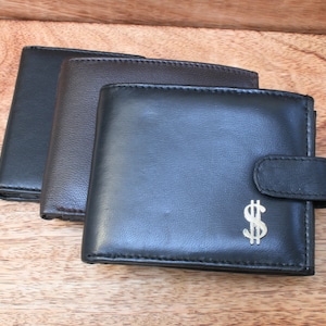 Cartera de cuero con iconos de EE. UU. en negro y marrón o tarjetero para hombre, bandera de fútbol de estados unidos, regalo para el Día del Padre