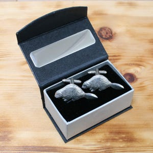 Handmade Pewter Beaver Cufflinks: Wildlife Animal Gift