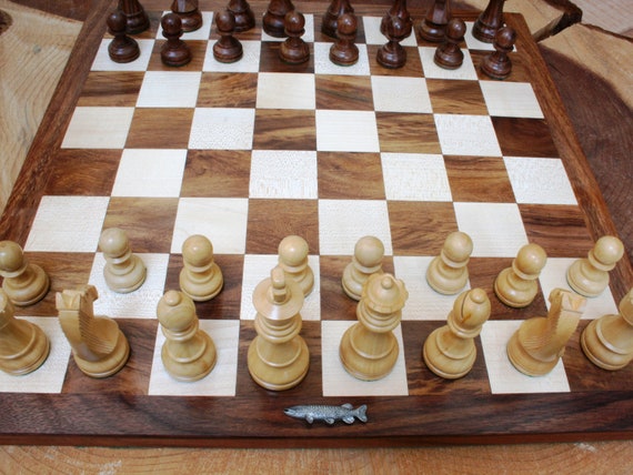 Large Chess Wooden Set Folding Chessboard Magnetic Pieces Wood Board UK New