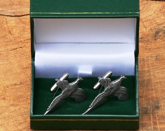 Pheasant Cufflinks Pewter UK Handmade Game Shooting Fathers Day Gift 268 cu