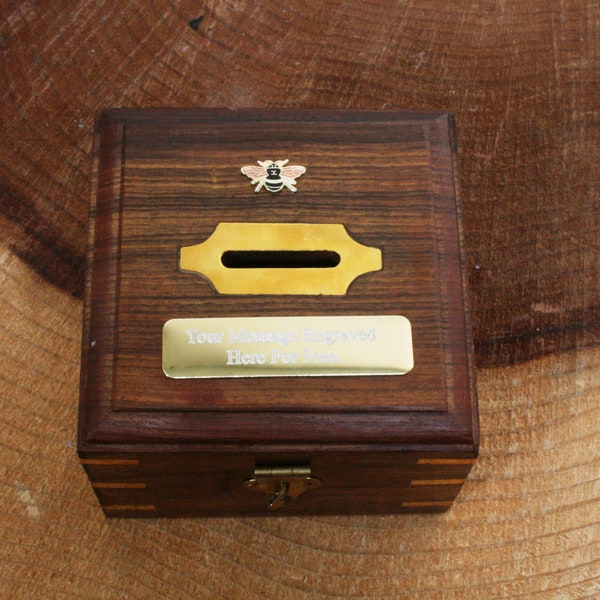Bee Enamel Money Box Chest With FREE engraving   Fathers Day Gift 28 mb