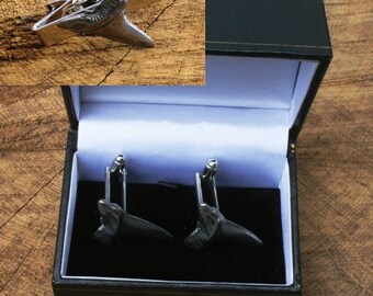 Shark Tooth Cufflinks & Tie Slide Clip Mens Sea Life Fathers Day Gift Set UK Pewter 320 cf