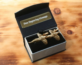 Pheasant Gold Plated Cufflinks UK Mens Game Shooting Birthday Gift Engraved Box Option