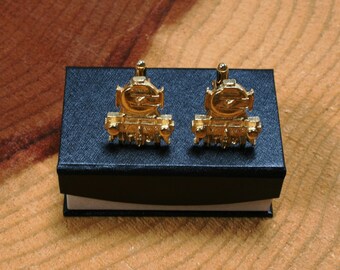 Flying Scotsman Steam Train  Design Gold Plated Cufflinks UK Handmade Fathers Day Gift 134