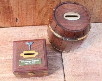 Greek Mythology Wooden Money Box Chest Or Money Barrel With Free Engraving Atlas Medusa Caduceus Gift mb