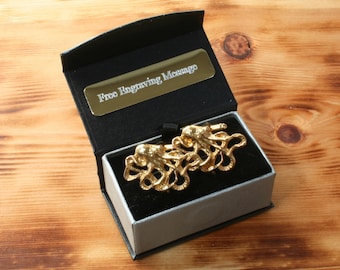 Octopus Gold Plated Cufflinks UK Handmade Marine Sealife Birthday Gift