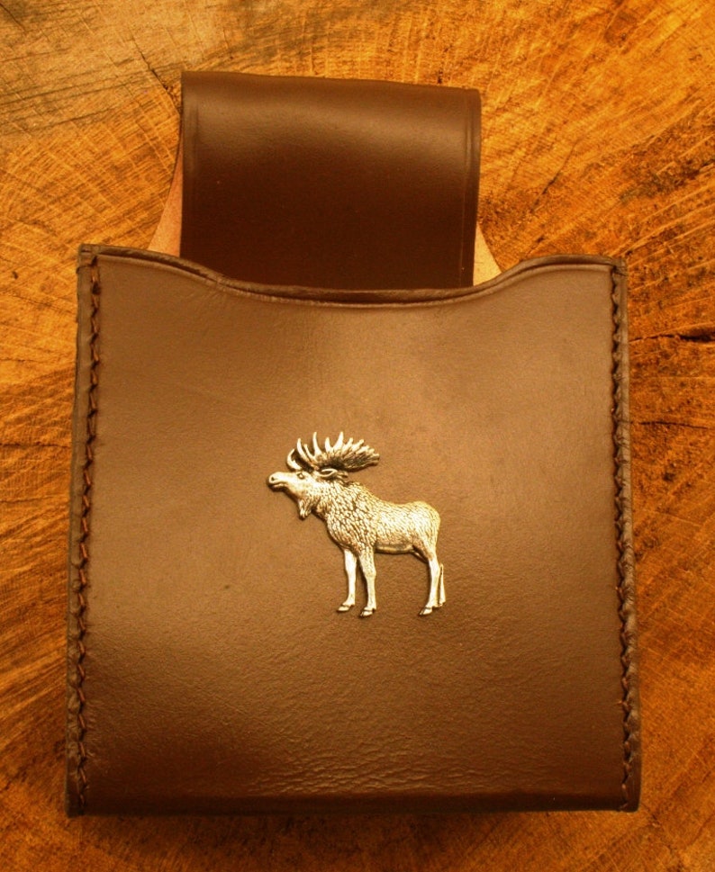 Moose Cartridge Box Holder Brown Leather With Belt Loop Gift 242