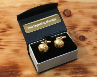 Bowls Ball Gold Plated Cufflinks UK Handmade Bowler Lawn Bowls Birthday Gift Custom Box