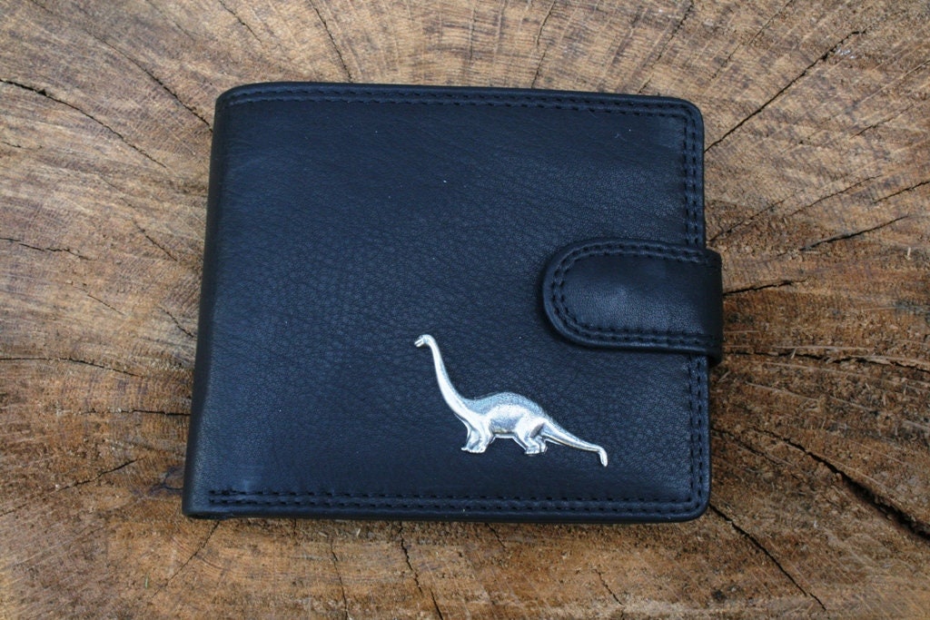 Diplodocus Leather Wallet Brown or Black Leather Dinosaur Birthday Gift 104 wch