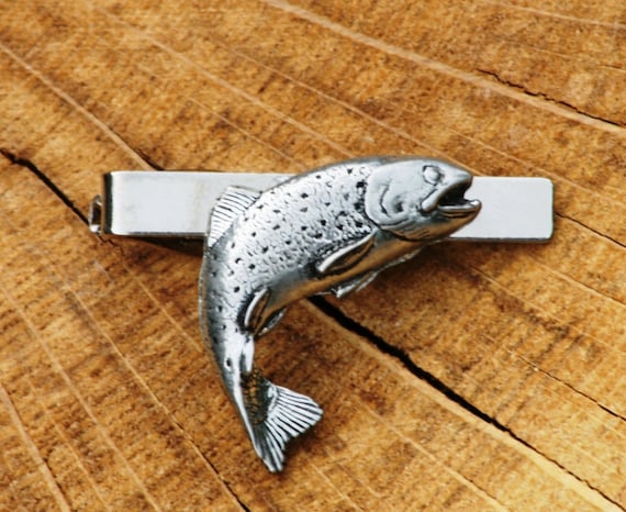 Rainbow Trout Tie Clip Tack Slide UK Pewter Fishing Fathers Day Gift 378 ti