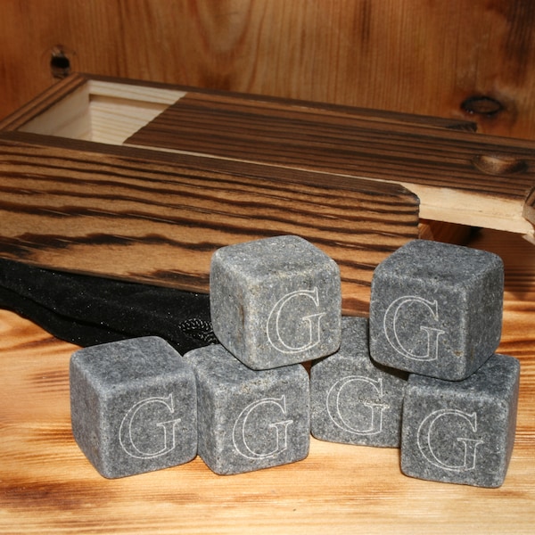 Personalised Whiskey Ice Cubes or Gin Stones In Wooden Box Set of 6 Gift ws