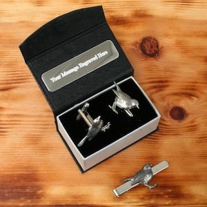 Robin Cufflinks & Tie Slide Clip Mens Father&#39;s Day Gift Set UK Pewter 539 tbc