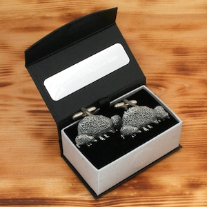 Hedgehog F Cufflinks Pewter UK Handmade Animal Father&#39;s Day Gift 175 cu