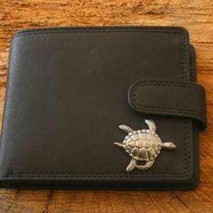 Portefeuille en cuir tortue, cadeau fête des pères en cuir marron ou noir animal sauvage 381 wch