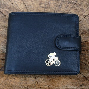 Portefeuille cycliste en cuir émaillé en cuir marron ou noir Cyclisme cadeau fête des pères 96 wch