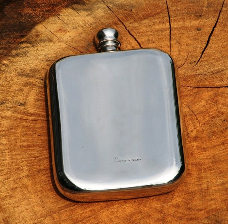 English Pewter Half Hammered Kidney Hip Flask With Free engraving Fathers Day Gift image 6