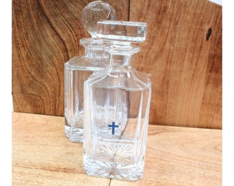 Religious Symbols Cut Glass Whiskey Decanter With Golf Ball Or Square Style Stopper Christian Star Fish Birthday Gift wd