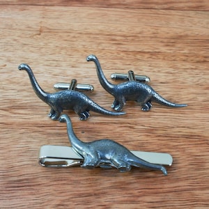 Dinosaurs Cufflinks and Tie Clips Pewter UK Handmade T Rex Diplodocus Stegosaurus Gift Boxed cu