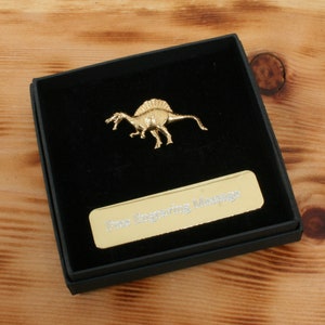 Spinosaurus Gold Plated Pin Lapel Badge Dinosaur Father&#39;s Day Gift Custom Box Option