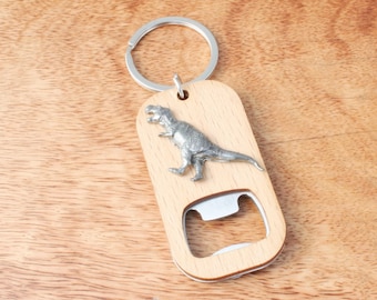 Dinosaurs Keyring Bottle Opener Wooden Stainless Steel Key Chain T Rex Diplodocus Stegosaurus Birthday Gift kb