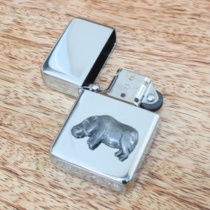 Hippopotamus Petrol Personalised Hippo Lighter Engraved Father&#39;s Day Gift 180 ls