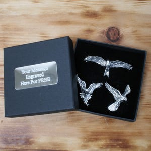 British Birds Of Prey Set of 3 Pewter Pin Badges: Red Kite, Osprey & Kestrel