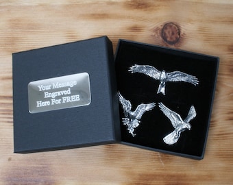 British Birds Of Prey Set of 3 Pewter Pin Badges: Red Kite, Osprey & Kestrel