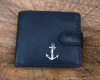 Ships Anchor Leather Wallet Brown or Black Leather Sailing Birthday Gift 325 wch