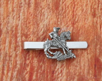 St George and the Dragon Tie ClipTack Slide Bar Nickle Plated UK Handmade Accessory Fathers Day Gift 577 ti