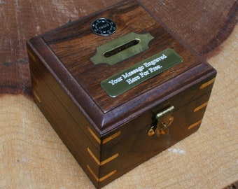 Poker Chip Wooden Money Box Chest With FREE engraving   Fathers Day Gift 543 mb