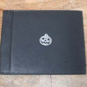 Porte-badge bleu Halloween et mort pour personnes handicapées, portefeuille et fente pour minuterie, étui en cuir noir, cadeau d&#39;anniversaire effrayant pour la fête des pères, citrouille d&#39;automne db