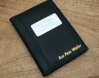 Billetera personalizada para pases de autobús y tren, tarjetero de identificación en cuero negro, grabado gratuito, regalo.