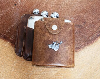 Roaring Stag 6oz Leather Cased Hip Flask Stainless Steel Great Birthday Gift Personalised Free Engraving  3 Options 299 lf